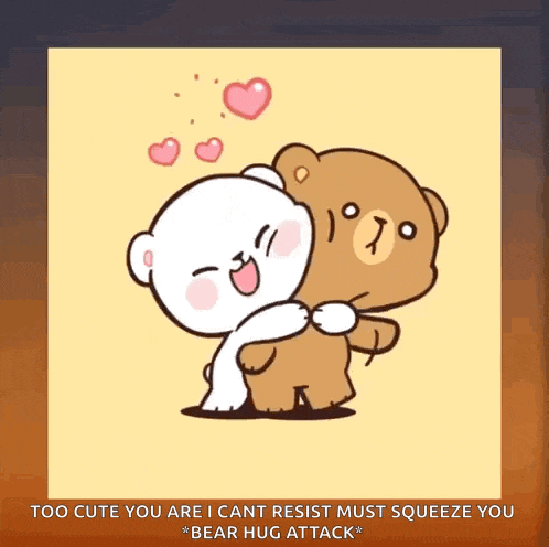 a cartoon of two teddy bears hugging each other with hearts flying around them