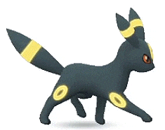 a black cat with yellow circles on its feet is walking .