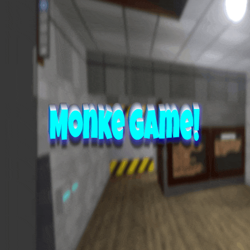 a blurred image of a room with monke game written on it