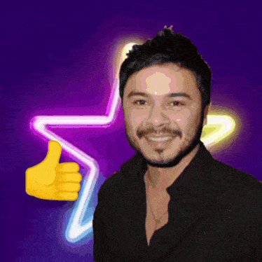 a man giving a thumbs up with the words wow keren written behind him