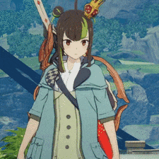 a girl in a blue jacket is standing in a video game .