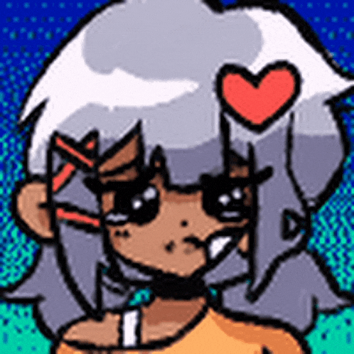 a cartoon character with a heart on her head