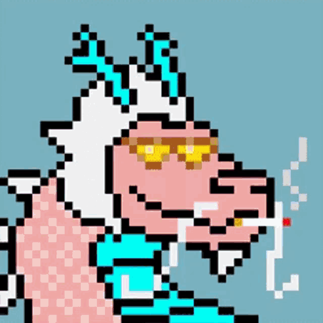 a pixel art of a dragon wearing sunglasses smoking a cigarette