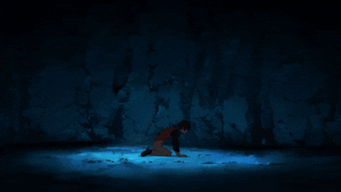 a drawing of a person standing in a blue room