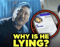 a man is holding a cell phone next to a picture of a man 's profile .