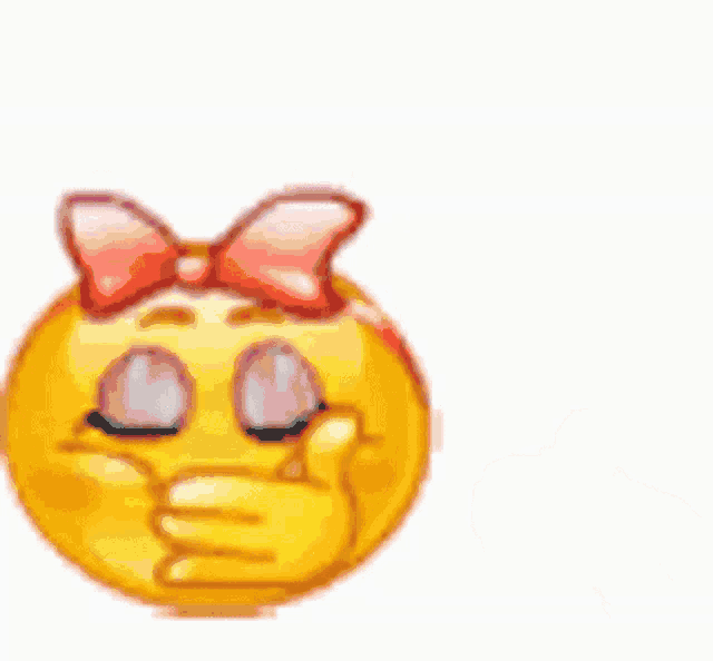a yellow smiley face with a pink bow on its head and a purple heart behind it .