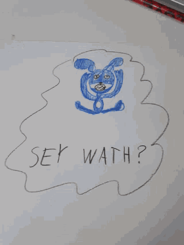a child 's drawing of a blue monster and the words sex math