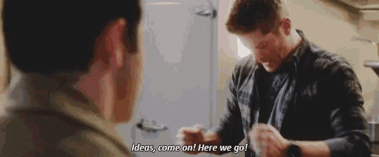 a man says ideas come on here we go while another man looks on