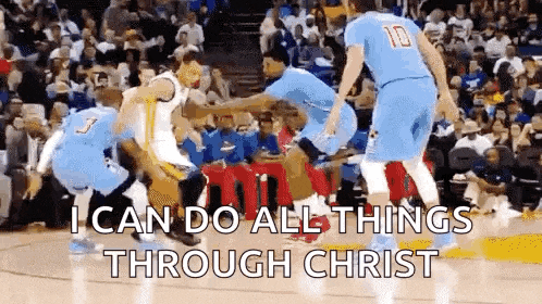 a group of basketball players on a court with the words `` i can do all things through christ '' written above them .