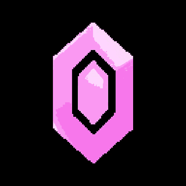 a pixel art of a pink diamond with a black border