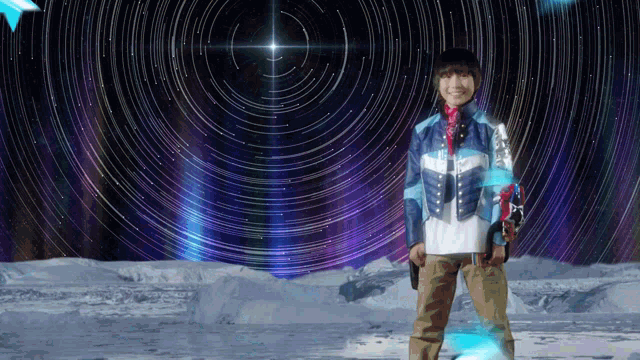 a person standing in front of a starry sky holding a snowboard
