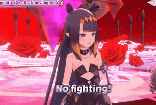 a cartoon character says no fighting in front of red roses