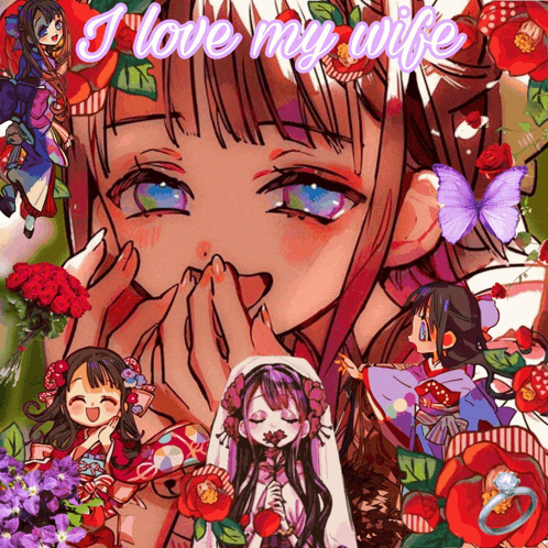 a collage of anime characters with the words " i love my wife " on top