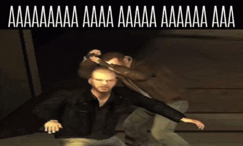 a man with a gun standing next to another man with the words aaa aaa aaa aaa aaa aaa on the bottom