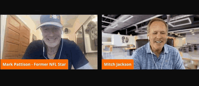 two men are talking on a video call and one of them is named mark pattison