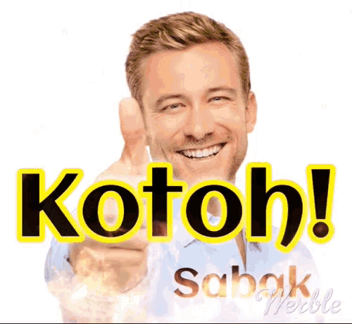 a man is smiling and giving a thumbs up with the words kot oh sabah behind him