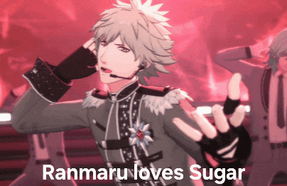 a picture of a man with the words ranmaru loves sugar