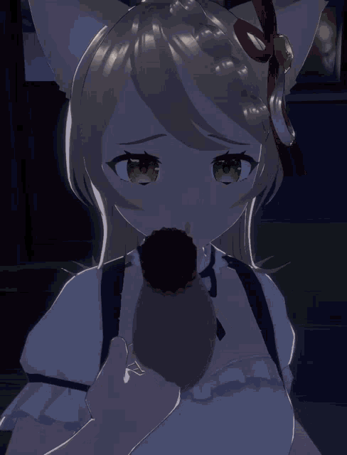 a girl with a light coming out of her nose