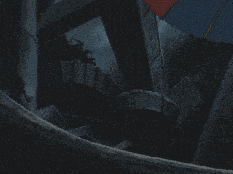 a cartoon scene with smoke coming out of a hole in a wall