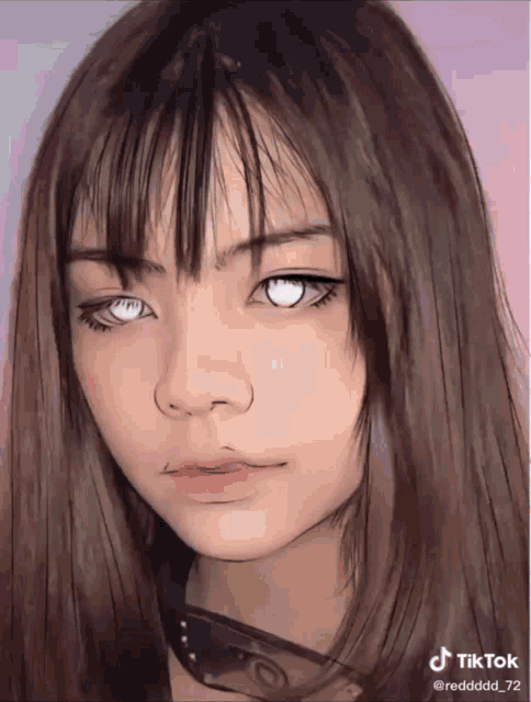 a drawing of a girl with white eyes has a tiktok watermark