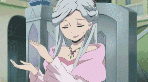 a woman with long white hair is wearing a pink dress and a rose necklace