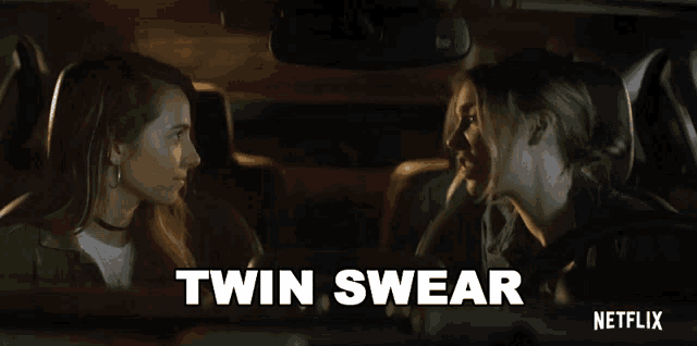a netflix ad shows two women in a car and the words twin swear