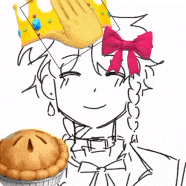a drawing of a girl with a pie and a crown