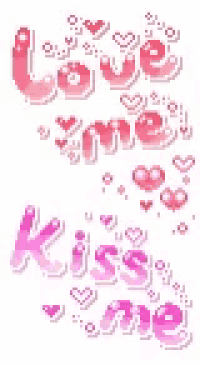 a pixel art of the words `` love me '' and `` kiss me '' .