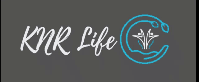 a logo for knr life with a hand and a flower