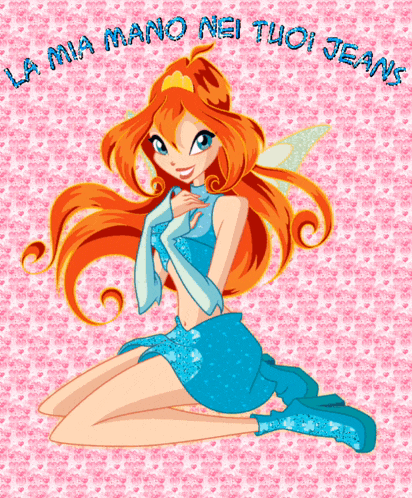 a cartoon of a girl with the words la mia mano nei tuoi jean below her