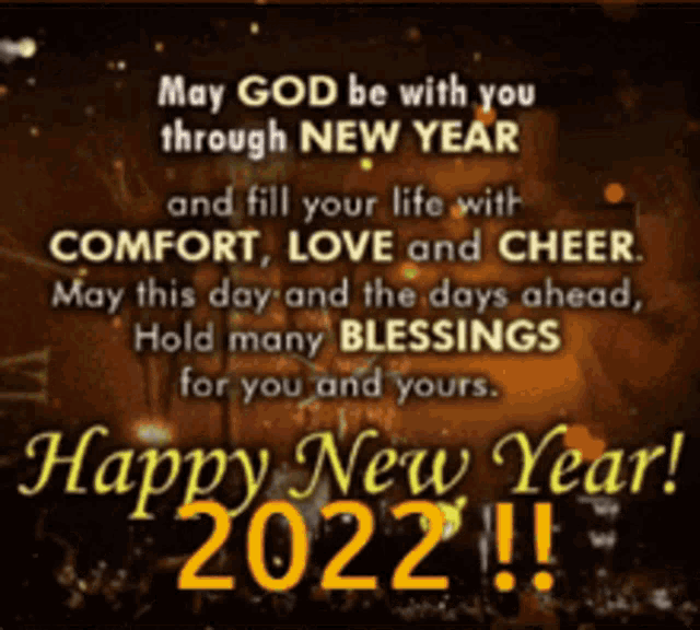 a happy new year 2022 greeting card with a clock in the background