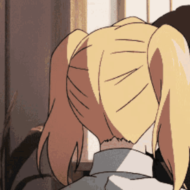 a drawing of a girl with blonde hair and a ponytail