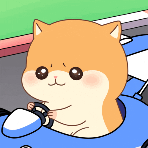 a cartoon of a dog driving a blue car