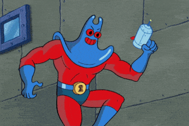 a cartoon character with a key on his belt is being held by someone