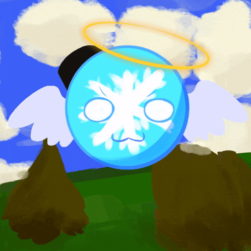 a blue ball with a snowflake on it and wings