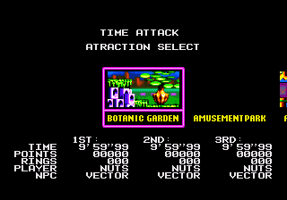 a video game screen shows the time attack attraction select