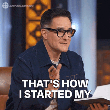 a man with glasses and a blue jacket says that 's how i started my