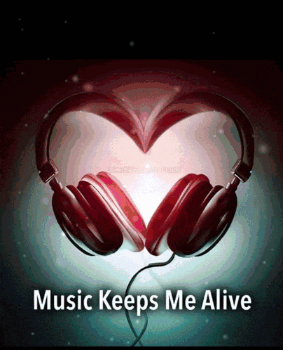 a pair of headphones shaped like a heart with the words music keeps me alive
