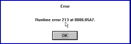 a computer screen that says error 213 at 006 : 05a7