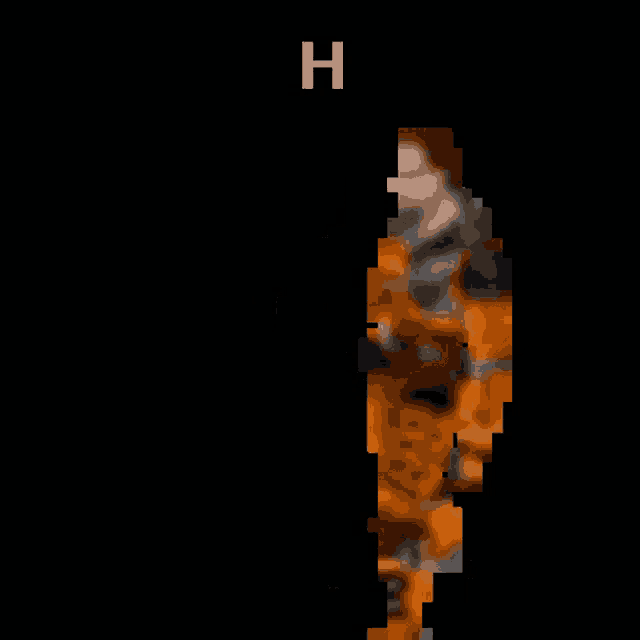 a pixel art of a man with the letter h behind him
