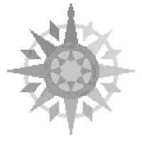 a black and white drawing of a compass with a star in the center on a white background .