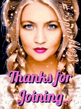 a picture of a woman with the words " thanks for joining " on it