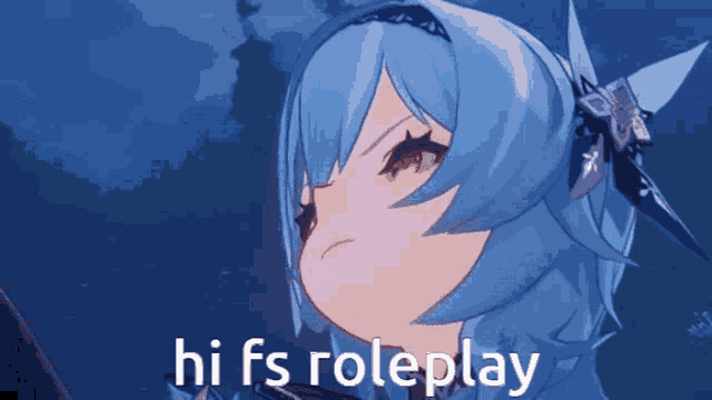 a blue haired anime girl with the words hi fs roleplay on the bottom