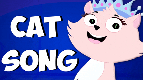 a cartoon cat with a crown on her head singing a cat song