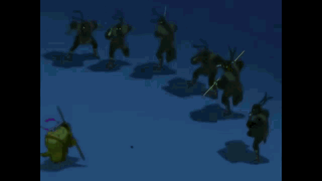 a cartoon turtle is standing in front of a building at night .