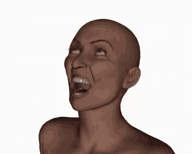a 3d rendering of a bald man with his mouth open .