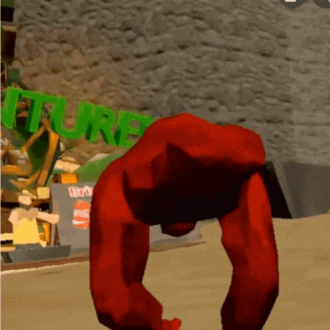 a red cartoon character stands in front of a sign that says future