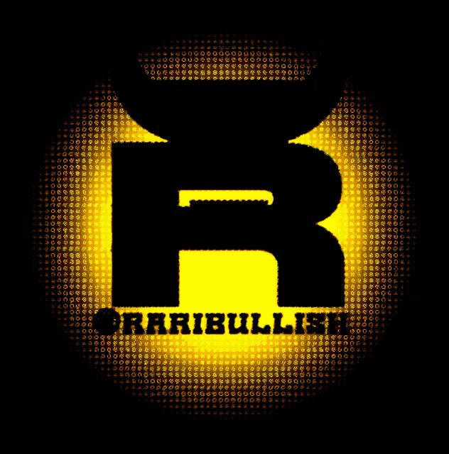 a black letter r is surrounded by yellow numbers and the words " rraribulist " below it
