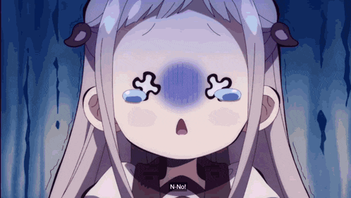 a girl with tears coming out of her eyes and the words n-no on the bottom