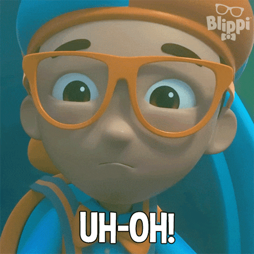 a cartoon character with glasses and a surprised look on his face says " uh-oh "